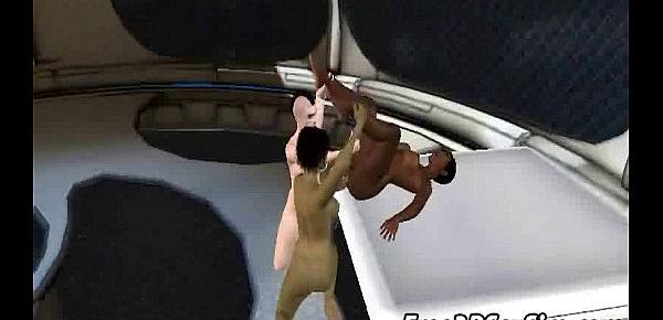  Three horny 3D shemales getting it on in a spaceship